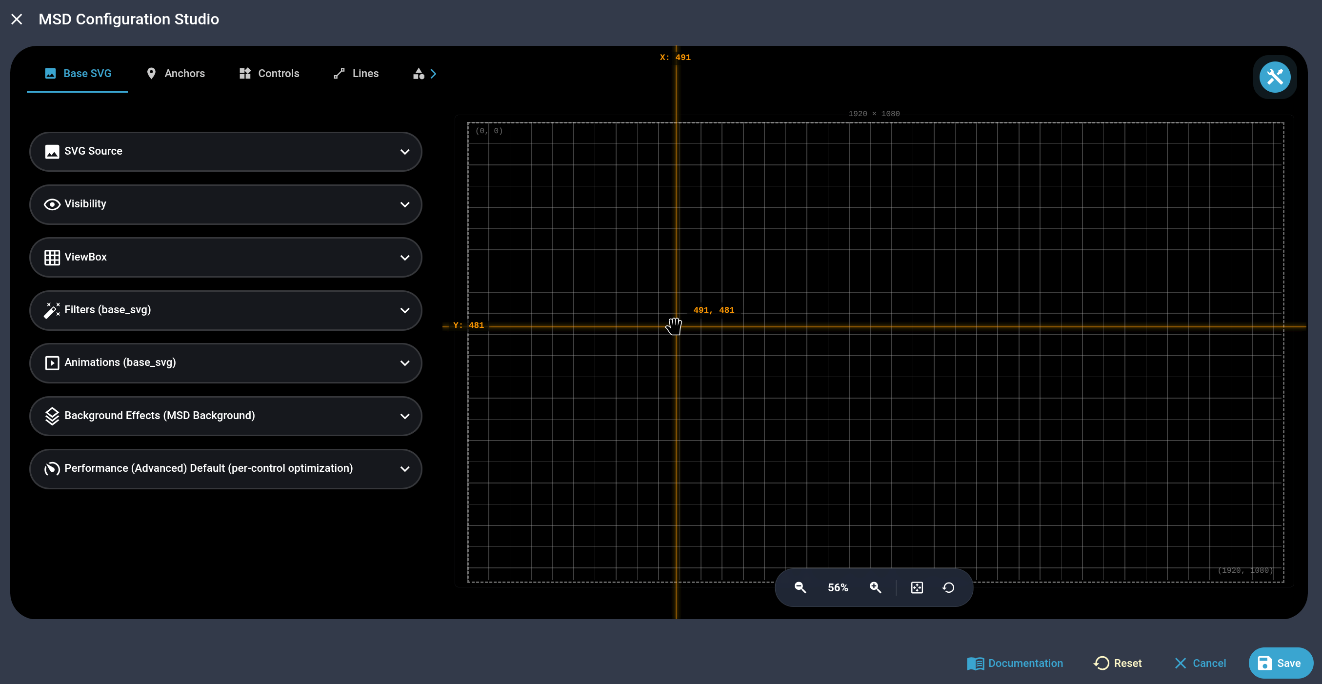 Screenshot: MSD Studio full-screen dialog, empty canvas, tab bar visible across the top