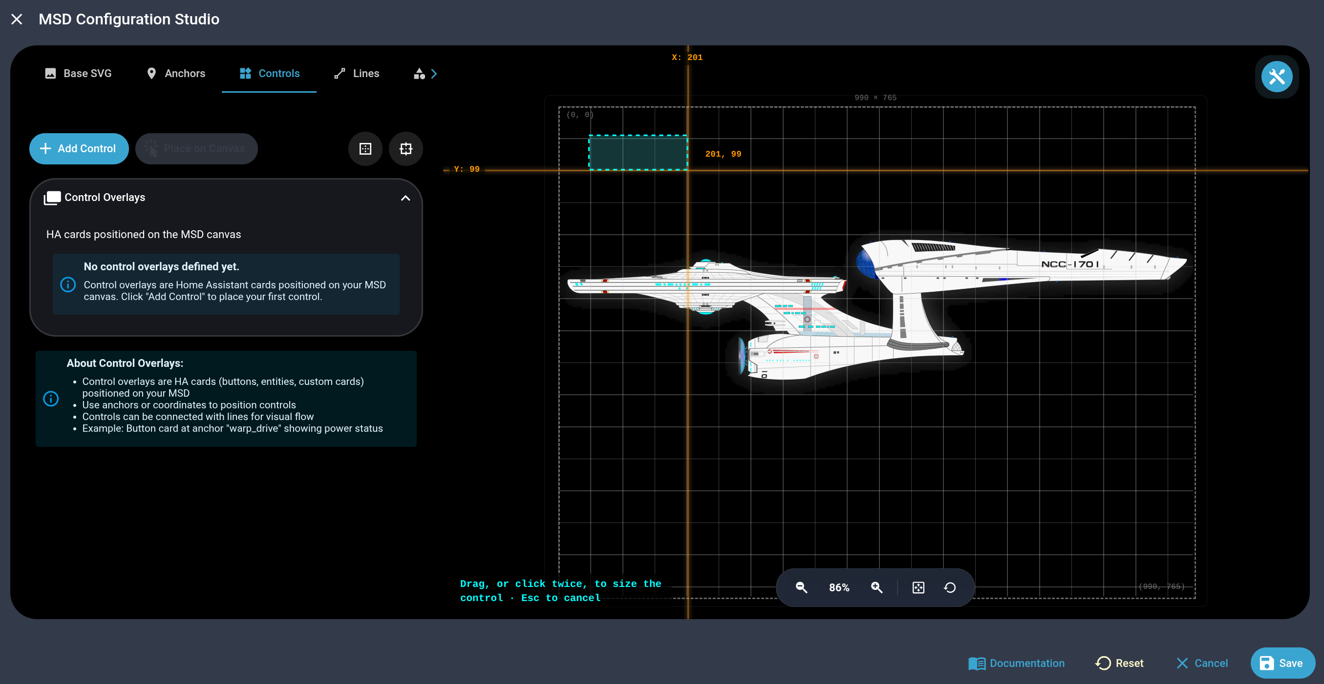 Screenshot: Controls tab, empty state, "Add Control" button highlighted